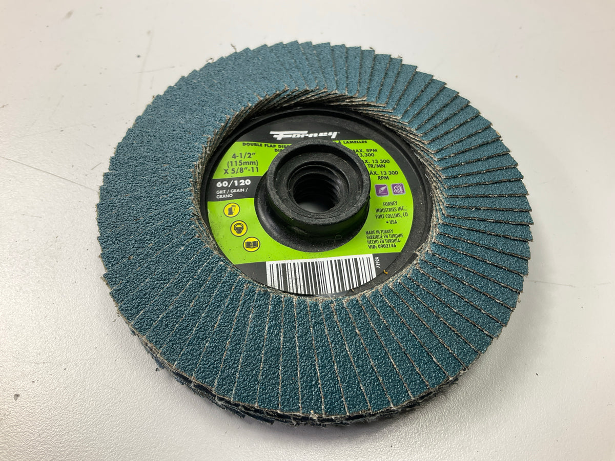 Forney 71924 Spin On Double-Sided Flap Disc, 4-1/2'' X 5/8''-11, 60/120 Grit