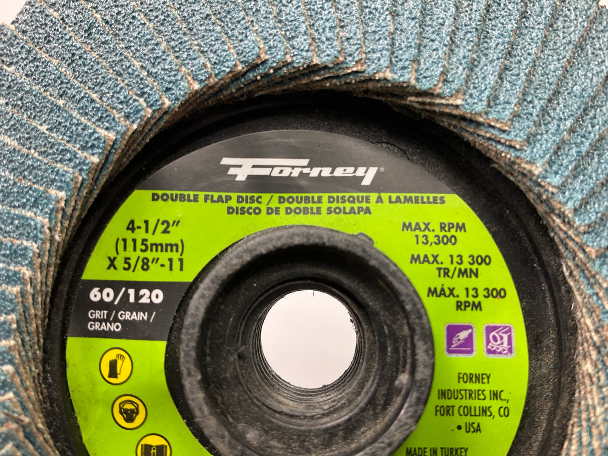 Forney 71924 Spin On Double-Sided Flap Disc, 4-1/2'' X 5/8''-11, 60/120 Grit