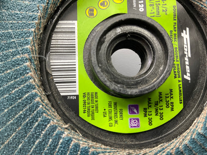 Forney 71924 Spin On Double-Sided Flap Disc, 4-1/2'' X 5/8''-11, 60/120 Grit