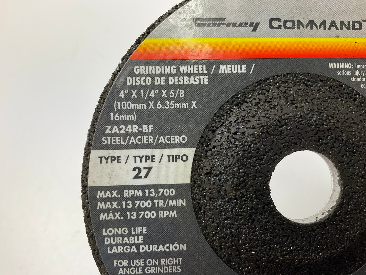 Forney 72307 Grinding Wheel, Metal, Type 27, 4'' X 1/4'' Thick  X 5/8'' Arbor