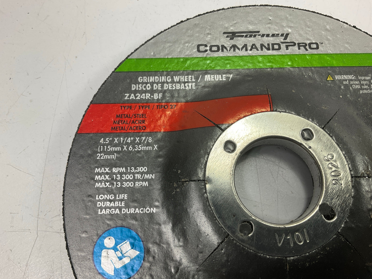 Forney 72308 Grinding Wheel, Metal, Type 27 (Depressed Center), 4-1/2 In X 1/4