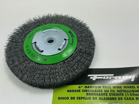 Forney 72750 Wire Wheel, Crimped, 6 In X .014 In, Precision Face, X 1/2 In - 5/8