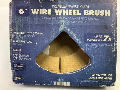 Forney 72840, Command PRO Wire Wheel, Knotted, 6 In X .020 In X 1/2 In - 5/8 In