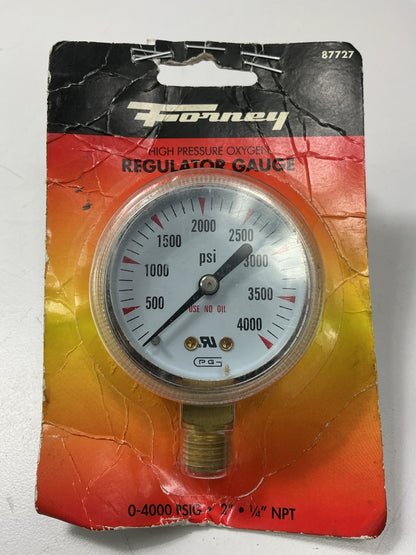 Forney USA 87727 Oxygen Gauge, High Pressure, 2'' Diameter, 1/4'' NPT 0-4000 PSI
