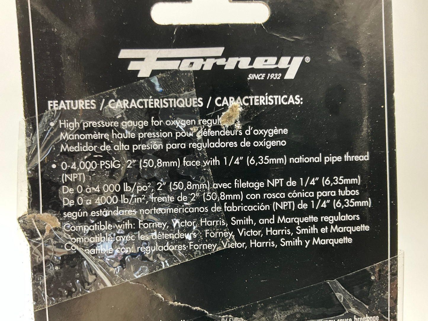 Forney USA 87727 Oxygen Gauge, High Pressure, 2-inch-by-1/4-inch NPT 0-4000 PSI