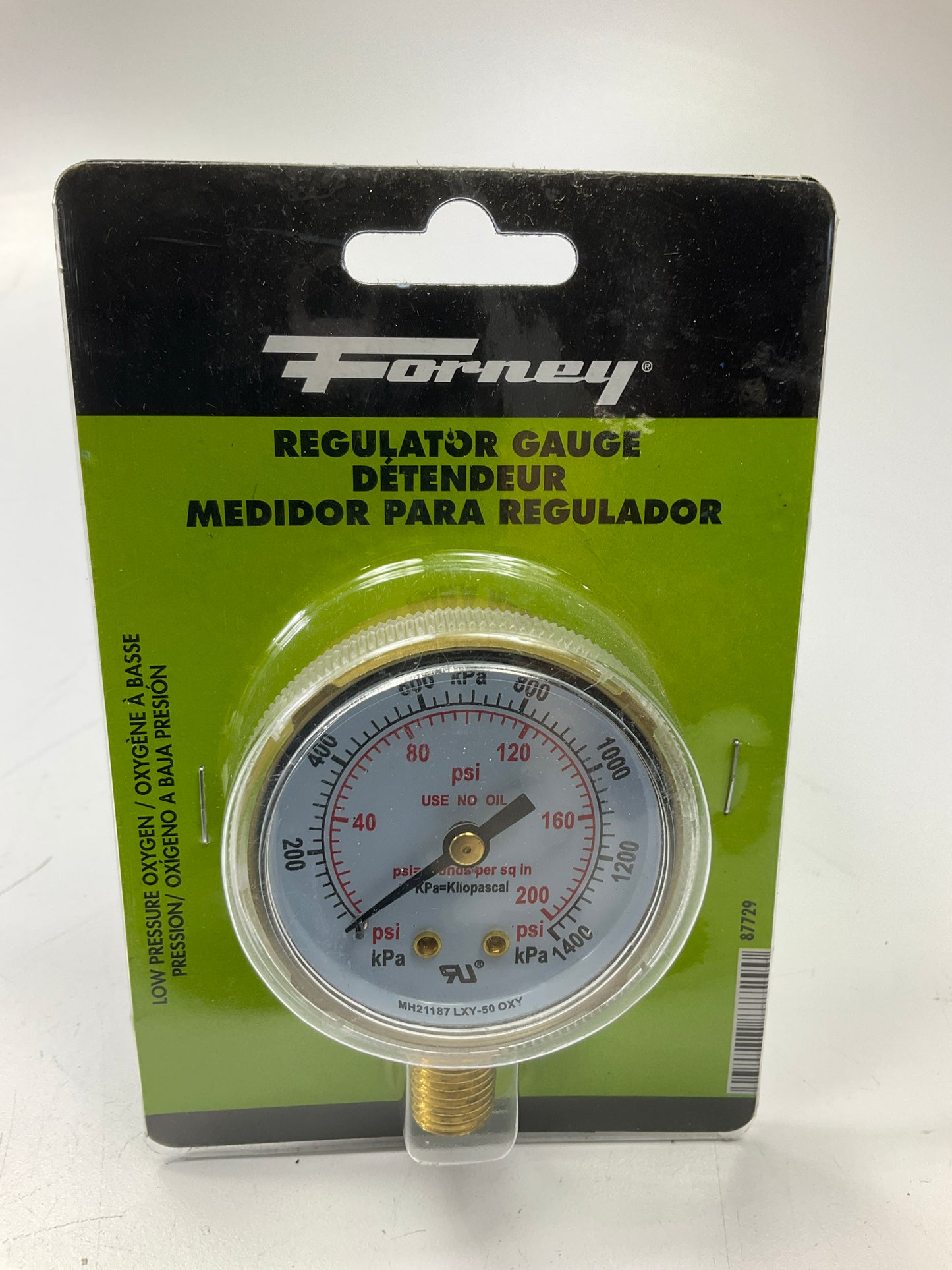 Forney 87729 Oxygen Gauge Low Pressure 2'' X 1/4'' NPT, 0-200 PSI
