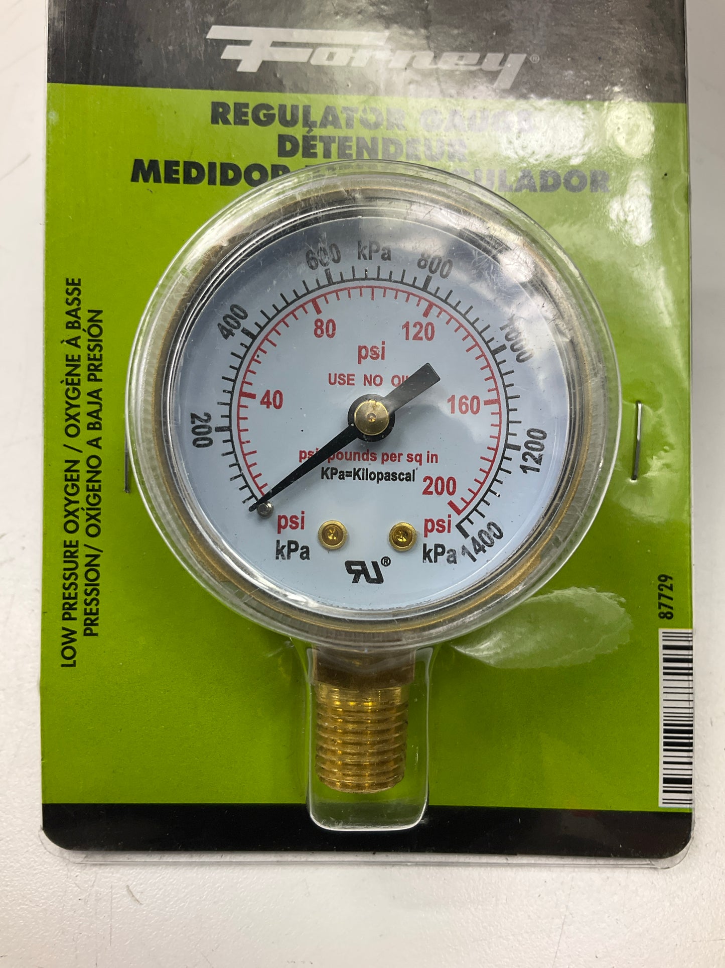 Forney 87729 Oxygen Gauge Low Pressure 2'' X 1/4'' NPT, 0-200 PSI
