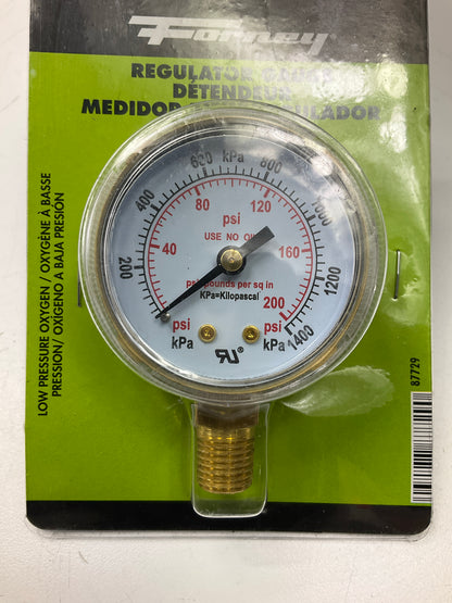 Forney 87729 Oxygen Gauge Low Pressure 2'' X 1/4'' NPT, 0-200 PSI