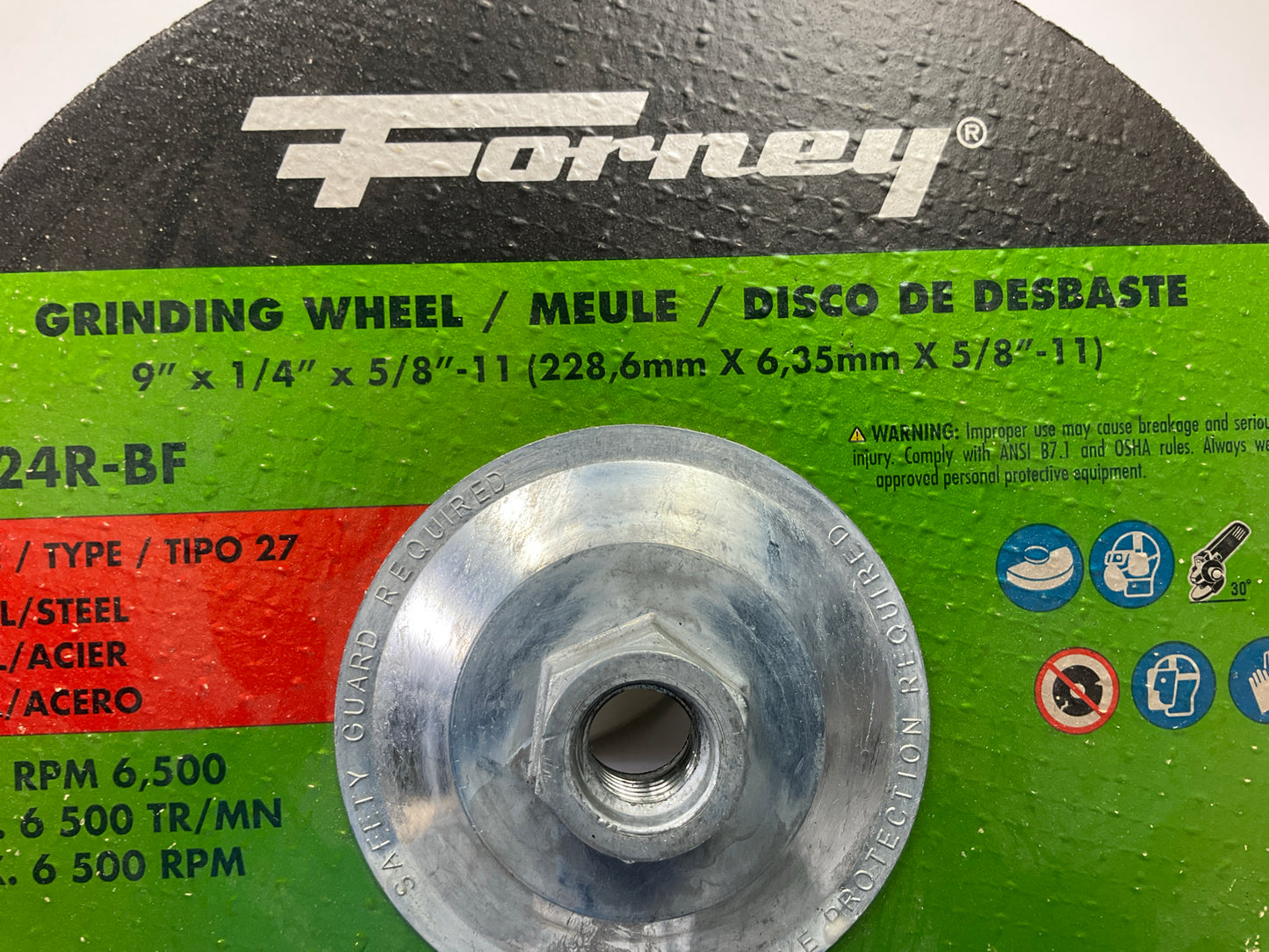 Forney 71883 Grinding Wheel | 9 In Dia | 1/4 In Thick | 5/8-11 In Arbo | 24 Grit