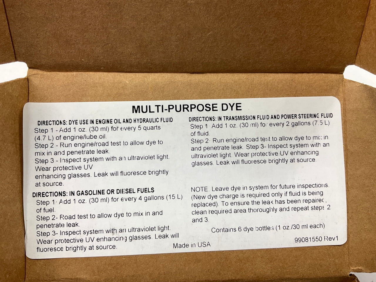 (6) Four Seasons 69088 Multi-purpose Leak Detection Fluorescent Dye Bottles 1oz