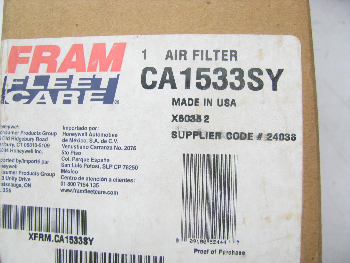Fram CA1533SY Air Filter Replaces 42655 A62943 LAF6401 AF396 AF1639 P133694