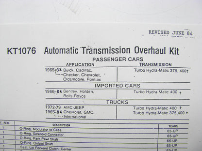 Fram KT1076 Automatic Transmission Overhaul Rebuild Kit THM400  Turbo 400 Auto