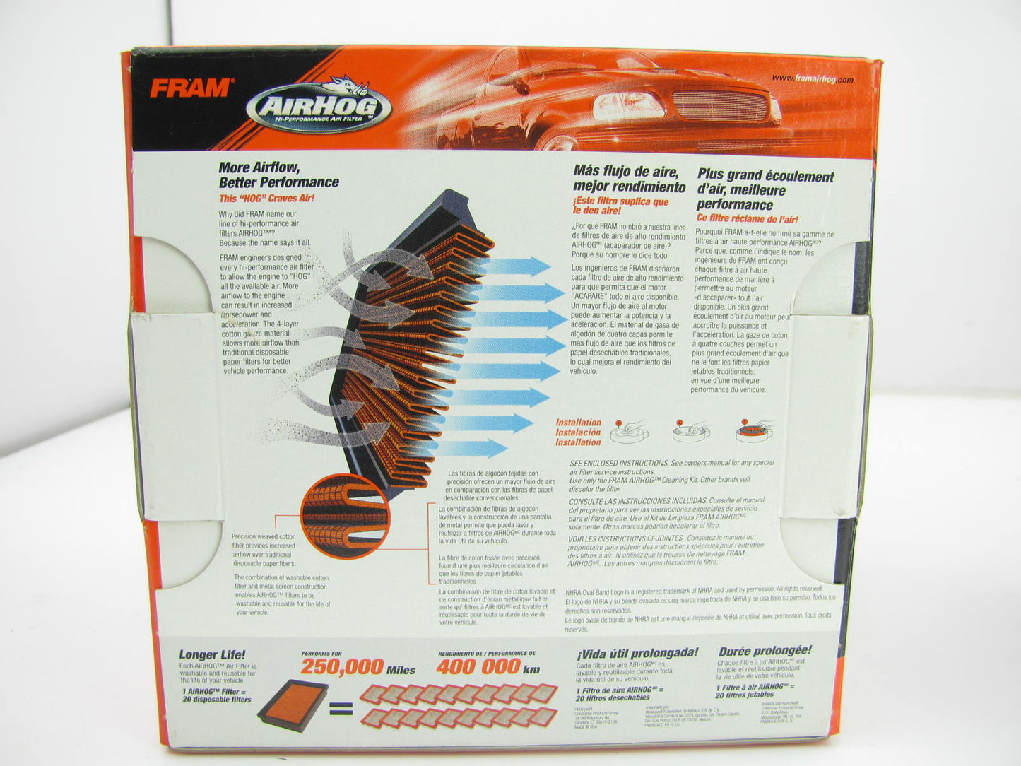 (2) Fram PRA3902 AIR HOG Air Filters Washable Re-useable Performance Filters