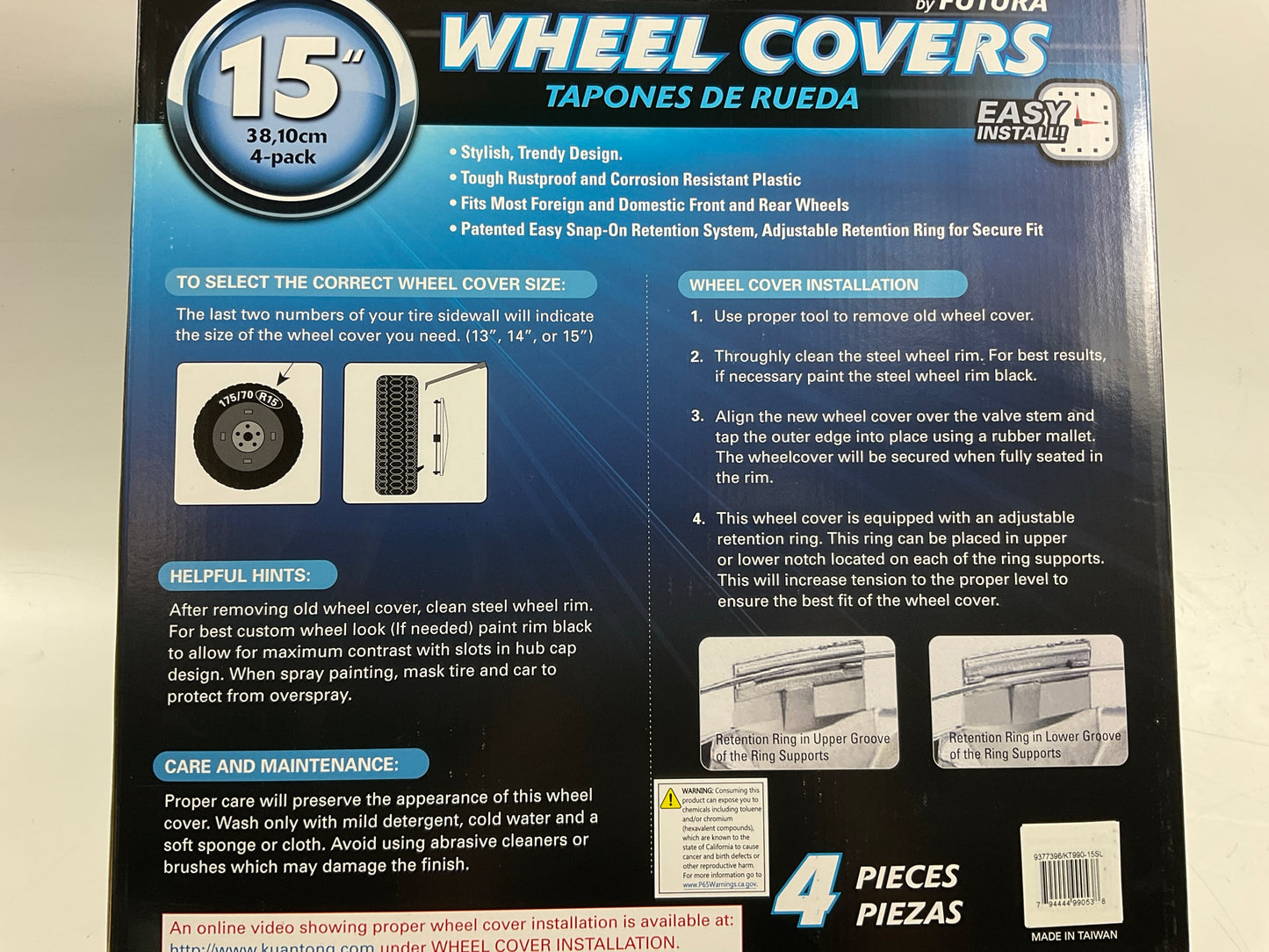 Futura KT990-15SL 15'' Plastic Wheel Cover Set, Silver Lacquer (Alloy Color)