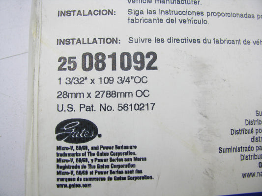 Gates 081092 Serpentine Belt - 1.12'' X 109.75'' - 8 Ribs