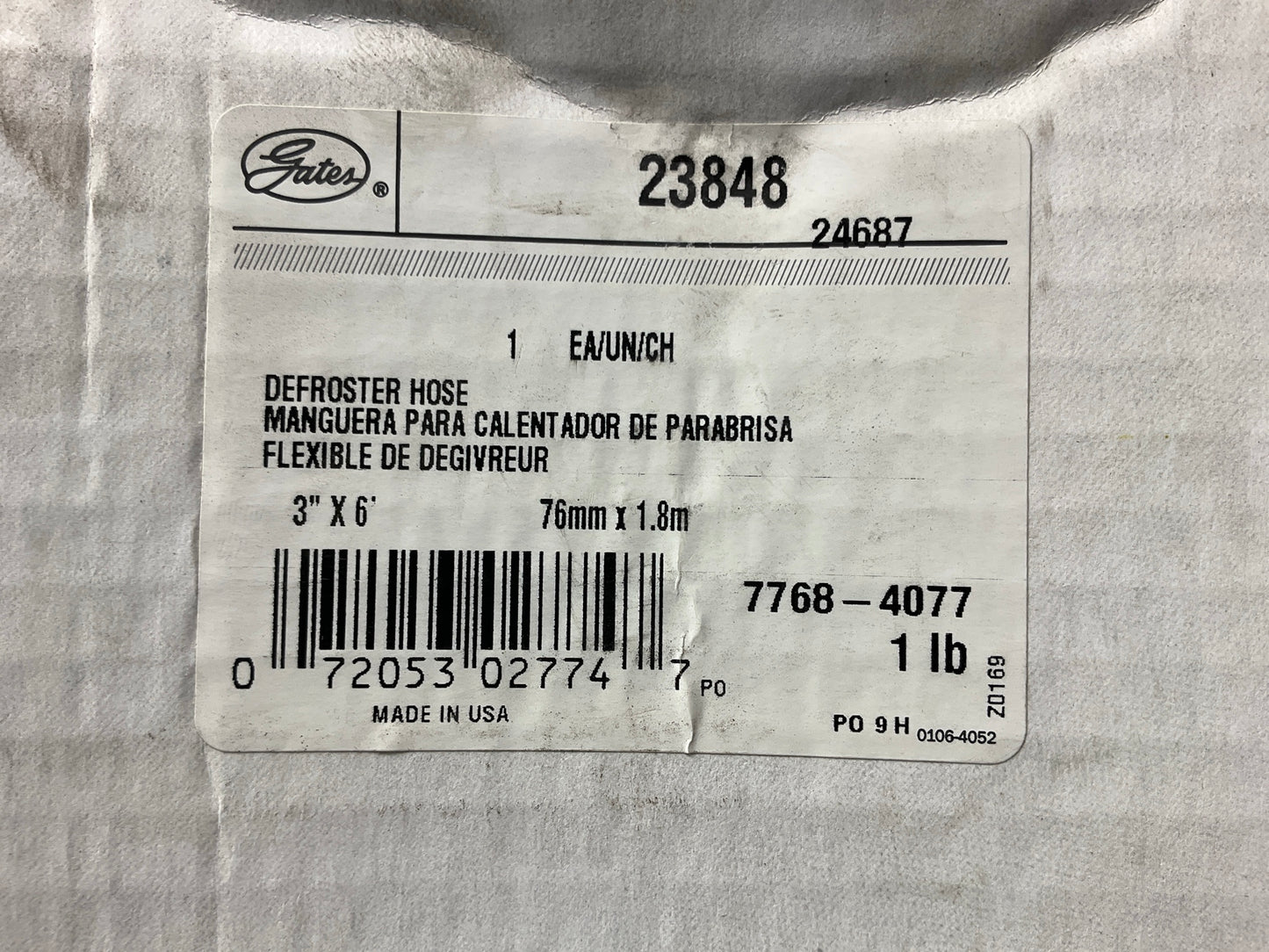 Gates 23848 3'' ID Thermoplastic Rubber (TPR) Air Intake / Defroster Hose, 6 Feet