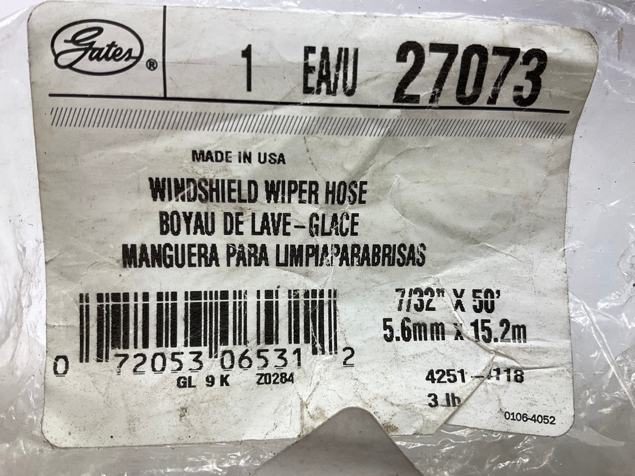 50 FEET - Gates 27073 Vacuum / Windshield Washer Hose, 7/32'' ID
