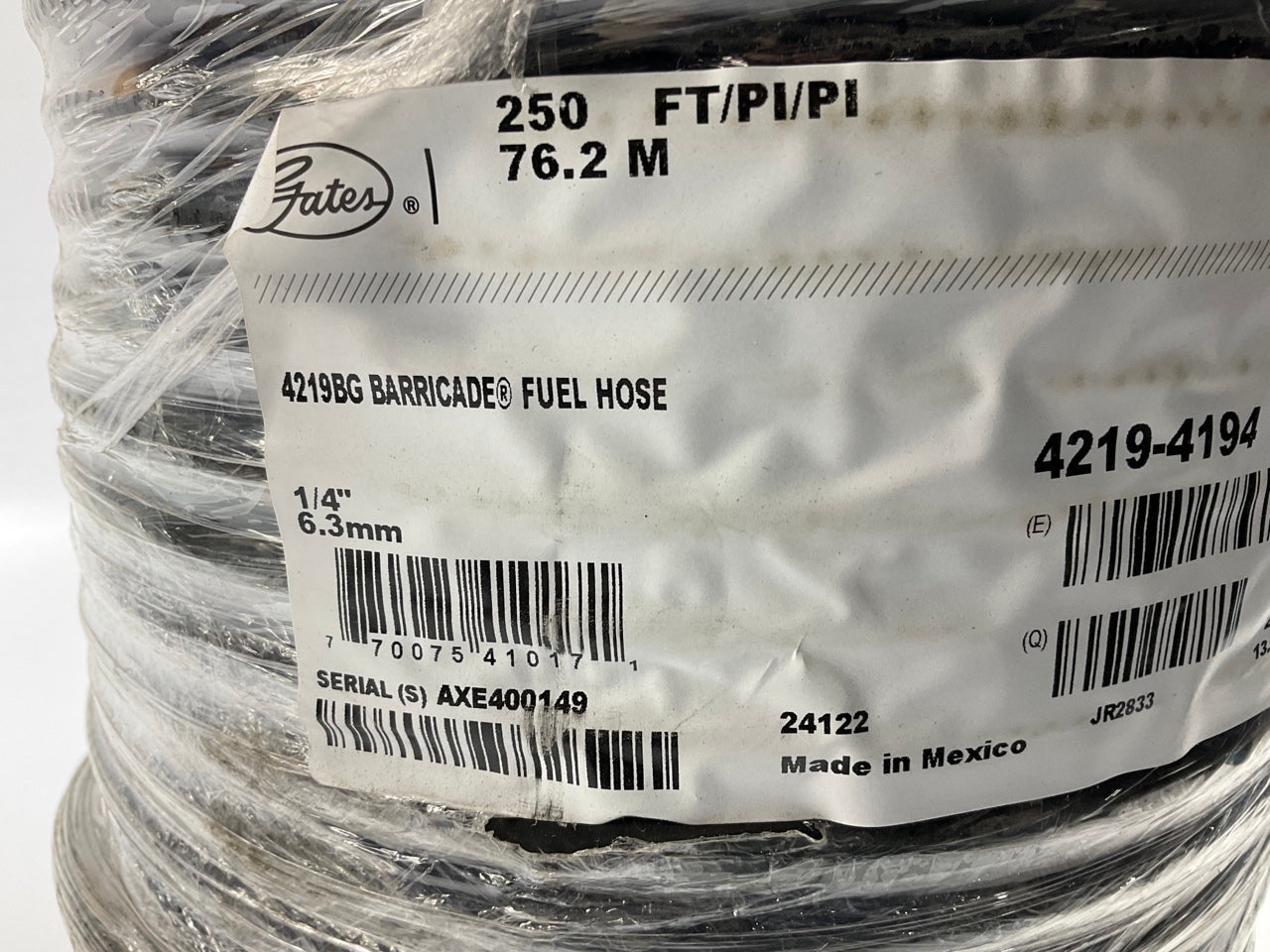 250 FEET Roll - Gates 27323 4219BG Barricade 1/4'' Fuel Hose (50 PSI) 30R14 T1
