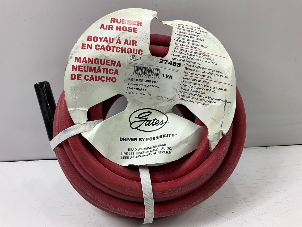 25 FEET - Gates 27488 Safety Stripe Rubber Air Tool Hose, 3/8''