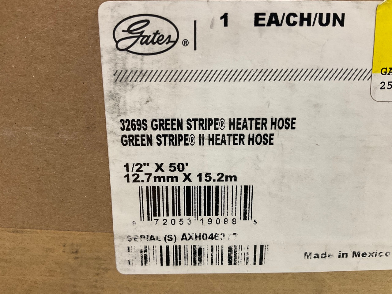 25 FEET - Gates 28439 Green Stripe 1/2'' ID Heater Hose