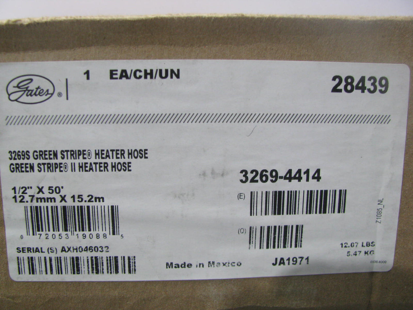 50 FEET - Gates 28439 Green Stripe 1/2'' ID Heater Hose, 50' Roll
