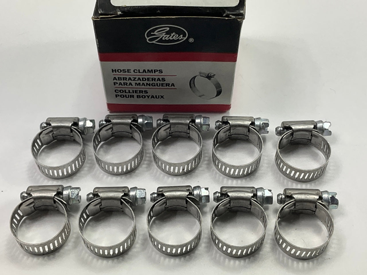 (10) Gates 32010 Stainless Hose Clamps, SAE Size 10, 1/2'' To 1-1/16'' Diameter