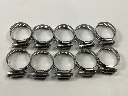 (10) Gates 32016 Stainless Hose Clamps, Size #16, 3/4'' To 1-1/2'' Diameter