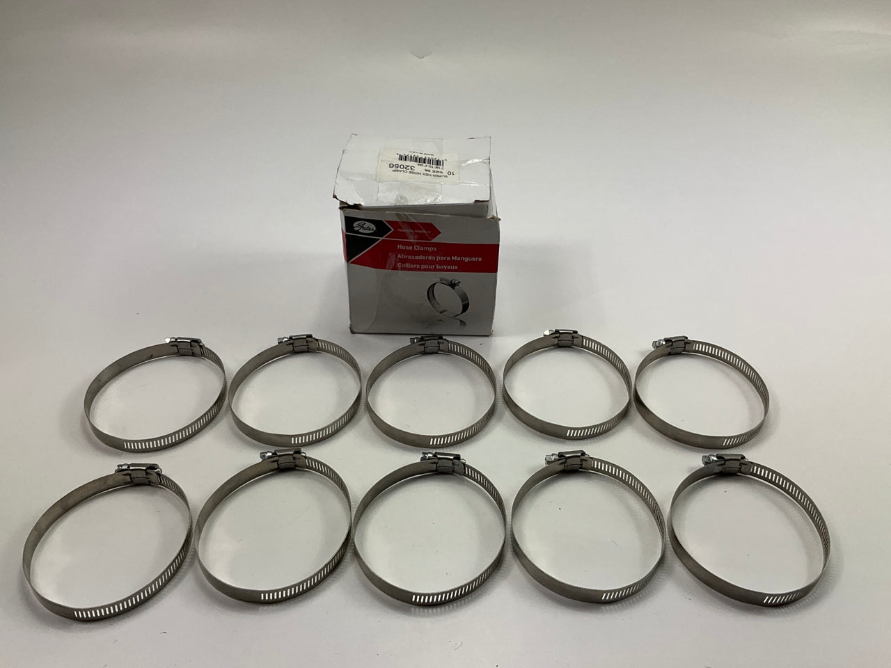 (10) Gates 32056 Stainless Hose Clamps, Size # 56, 2-1/8'' To 4'' Clamping Dia.