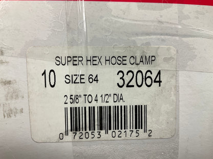 (10) Gates 32064 Hose Clamps, Size # 64,  2-5/8'' To 4-1/2'' Clamping Diameter