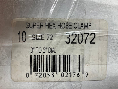 (10) Gates 32072 Large Size # 72 Hose Clamps, 3'' To 5'' Diameter