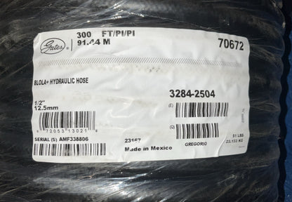 300 FEET - Gates 70672 8LOLA 1/2'' Hydraulic Hose, 300 PSI Max Work Pressure