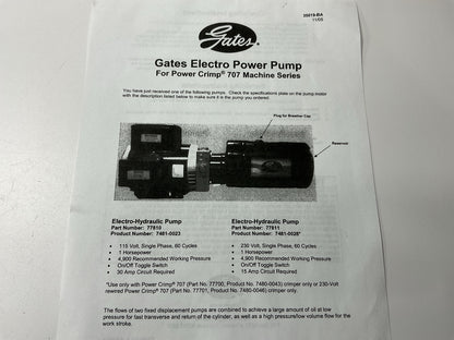 Gates 77810 Cycle Pump For Power Crimp 707 Hydraulic Crimper 115V, 1 H.P