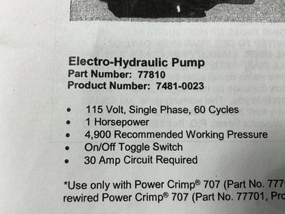 Gates 77810 Cycle Pump For Power Crimp 707 Hydraulic Crimper 115V, 1 H.P