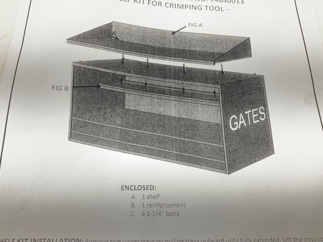 Gates 78193 Cabinet Mounting Shelf Kit For MobileCrimp 4-20 Hose Crimp Tool