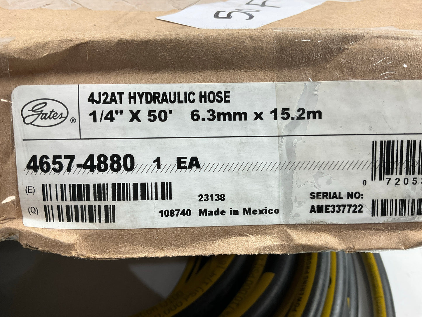50 FEET - Gates 85650 1/4'' J2AT Hydraulic Hose, 10,000 PSI Max Working Pressure