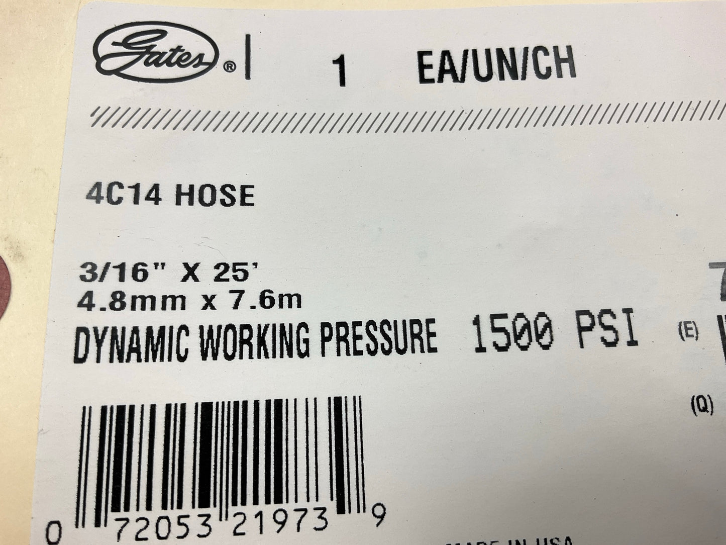 25 FEET - Gates 85700 C14 PTFE Non-Conductive Hose, SAE 100R14 Type A, 3/16''