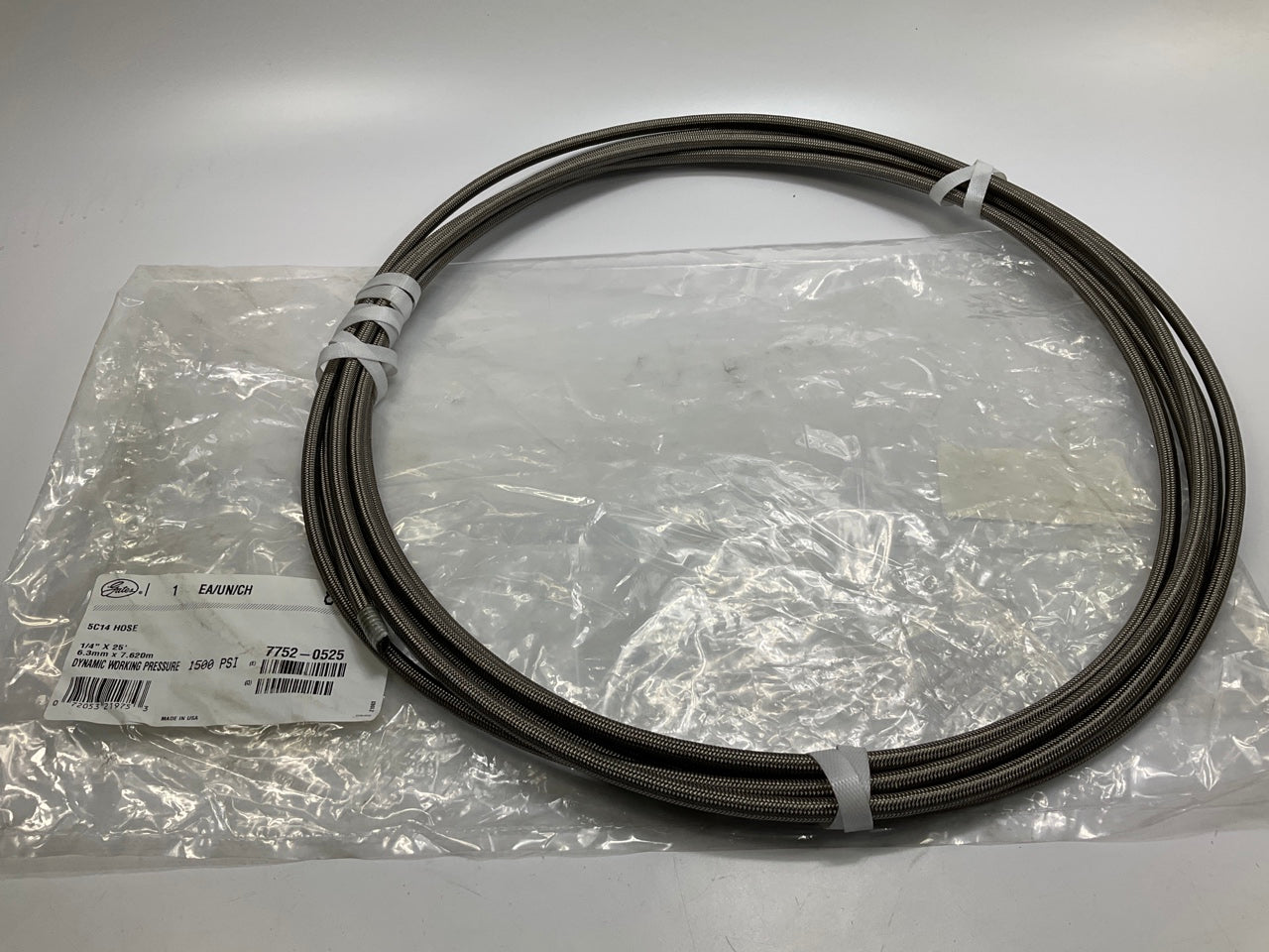 25 FEET - Gates 85701 1/4'' Hydraulic Hose SC14, 1500 PSI Max Working Pressure