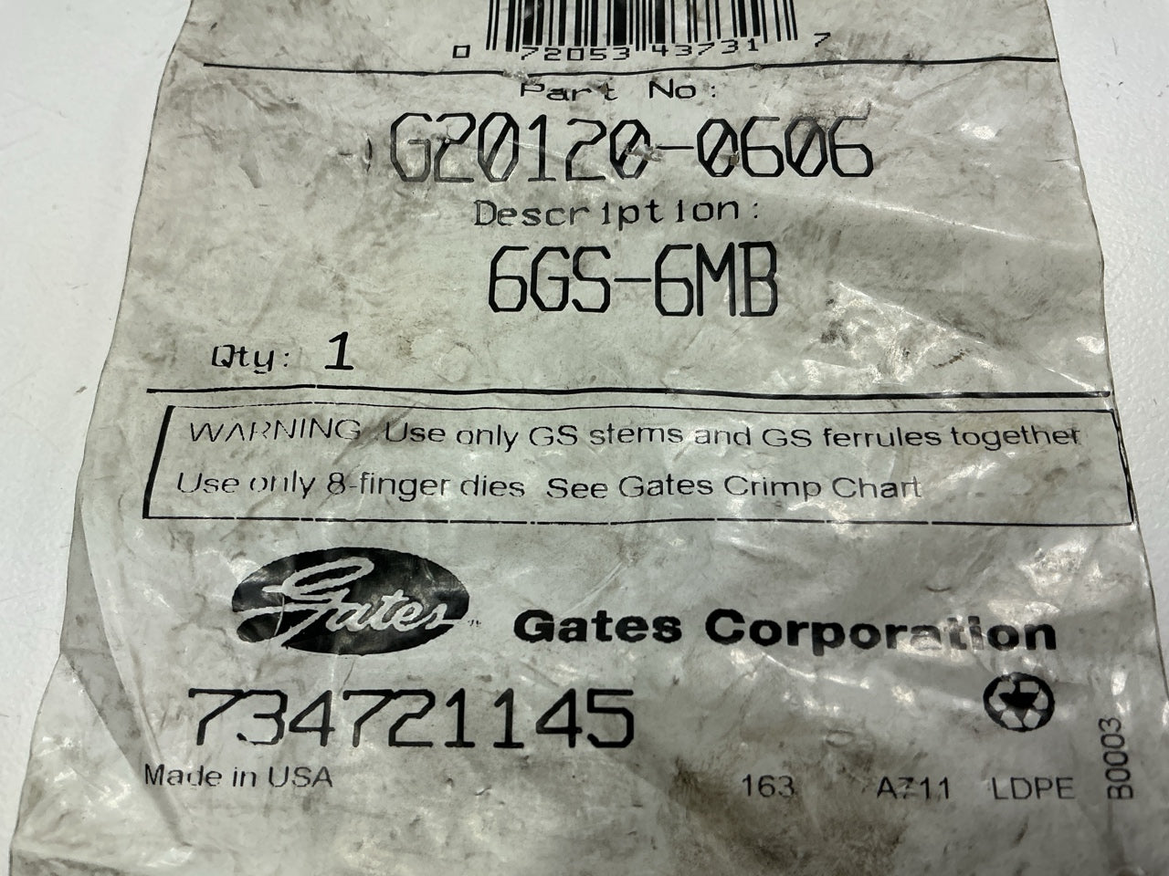 Gates G20120-0606 Hose Fitting Male O-Ring Boss, 3/8'' ID, 9/16''-18 Thread