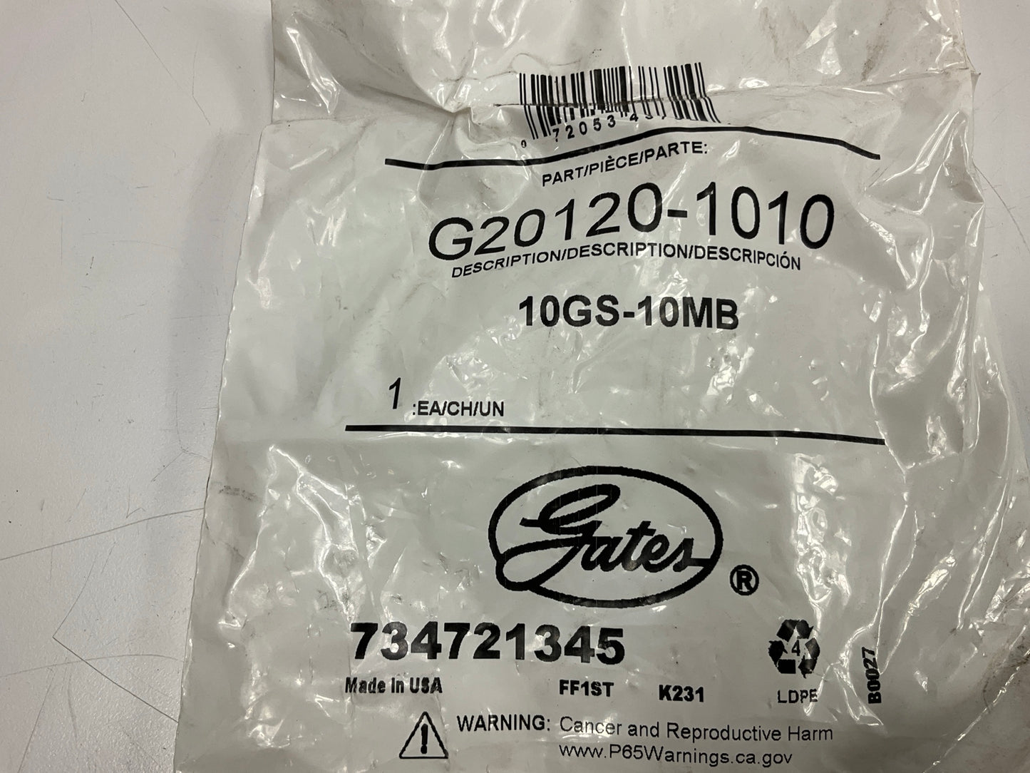 Gates G20120-1010 Hydraulic Fitting Male O-Ring Boss, 5/8'' - 10GS-10MB