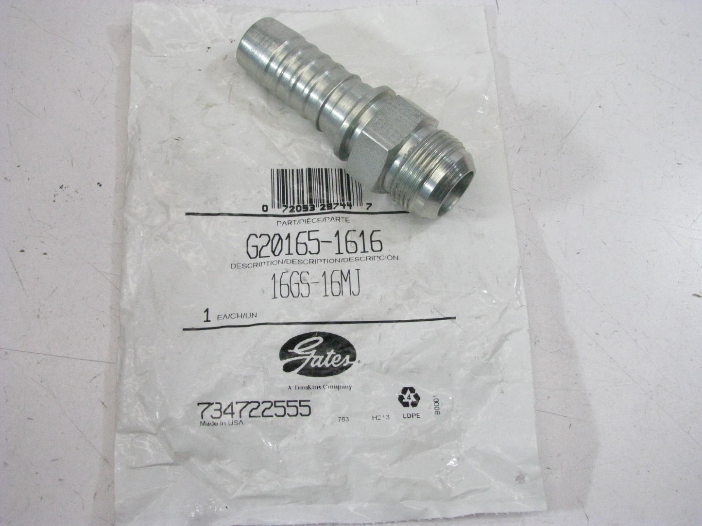 Gates G20165-1616 Hydraulic Fitting Male JIC 37 Flare GS G-20 Coupling 1'' Hose
