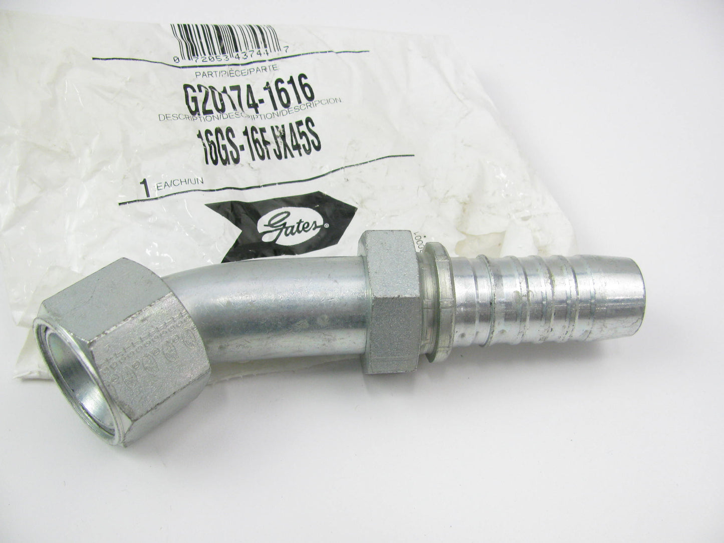 Gates G20174-1616 Hydraulic Fitting 45 Deg Bent Tube Fem 37 Deg GS G-20 1'' Hose