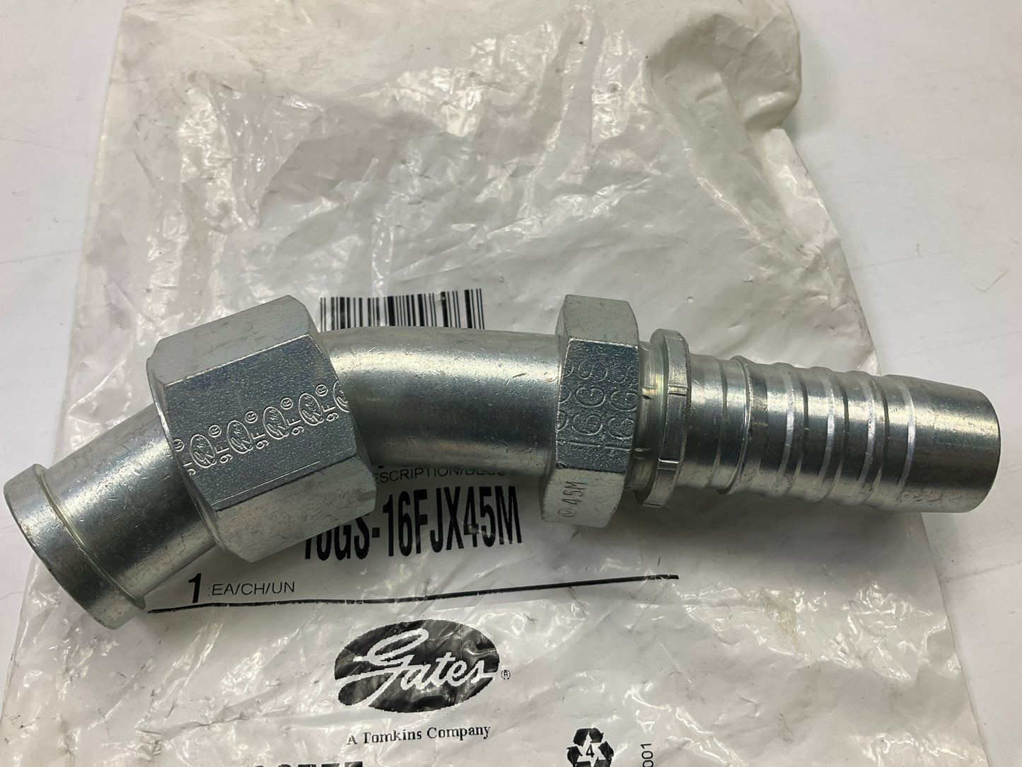 Gates G20175-1616 45° Tube Female JIC 37° Flare Swivel Hydraulic Fitting, 1''