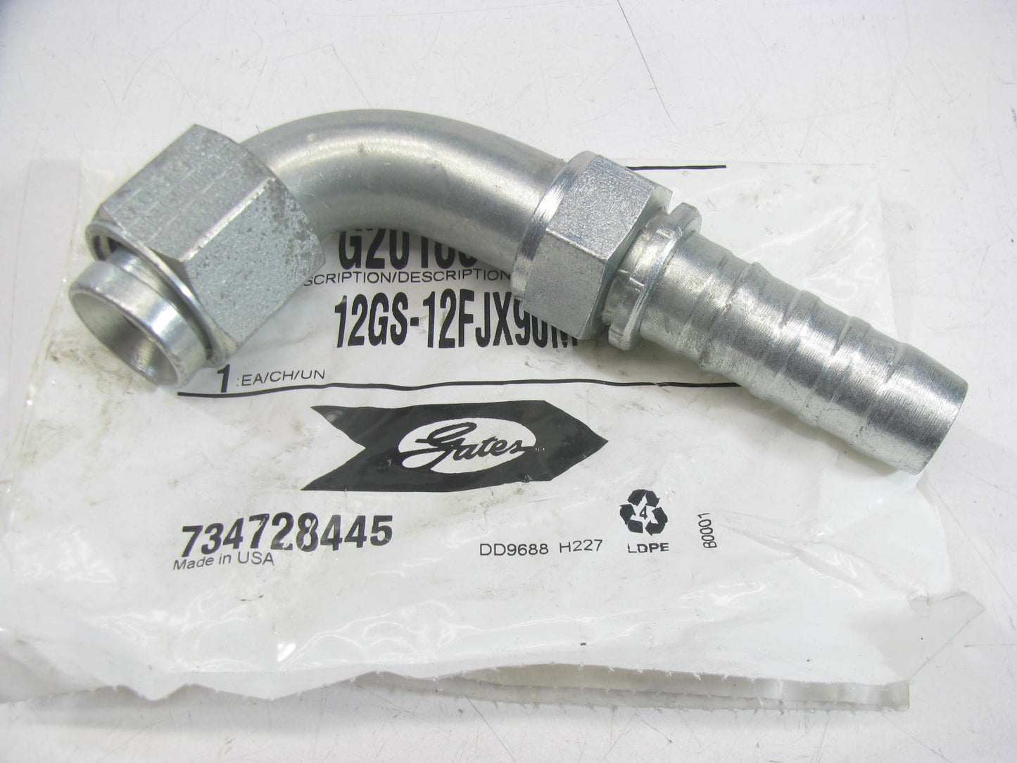 Gates G20180-1212 Hydraulic Fitting 90 Deg Fem 37 Deg G-20 3/4'' Hose 1-1/16''-12