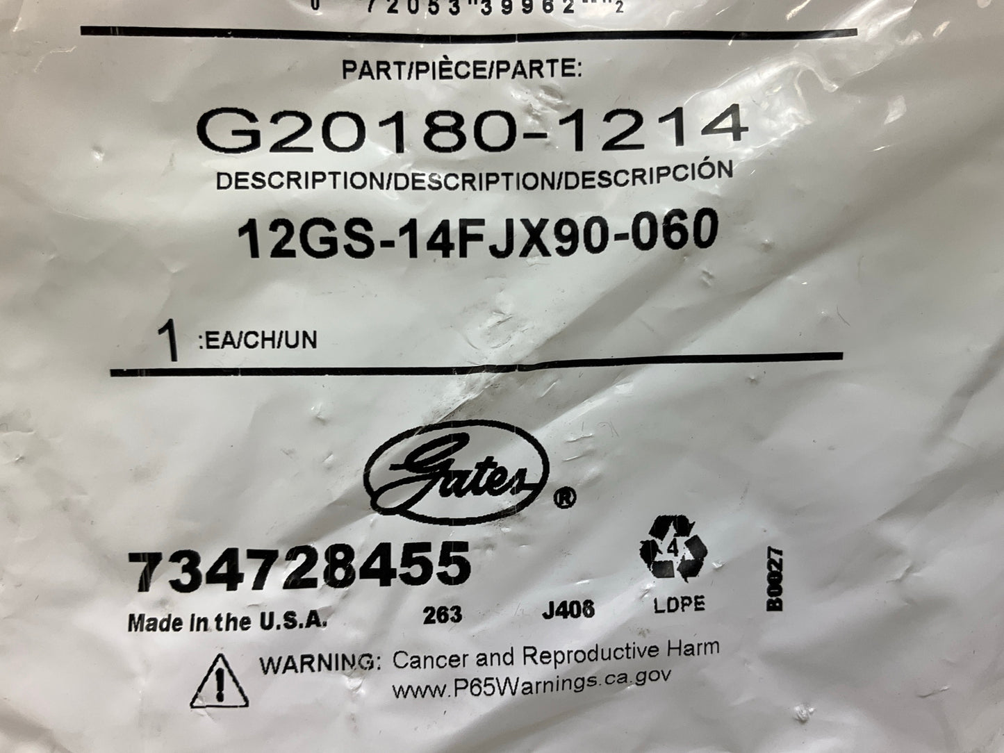 Gates G20180-1214 90° Tube Female JIC 37° Flare Swivel Hydraulic Fitting, 3/4''