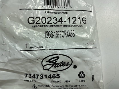 Gates G20234-1216 Female Flat-Face O-Ring Swivel 45° Tube Hydraulic Fitting, 3/4