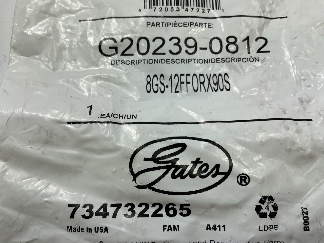 Gates G20239-0812 90° Tube Female Flat-Face O-Ring Swivel Hydraulic Fitting, 1/2