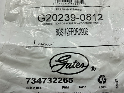 Gates G20239-0812 90° Tube Female Flat-Face O-Ring Swivel Hydraulic Fitting, 1/2