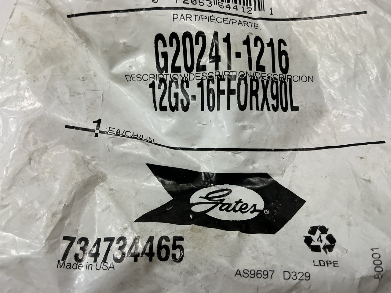 Gates G20241-1216 90° Tube Female Flat-Face O-Ring Swivel Hydraulic Fitting, 3/4