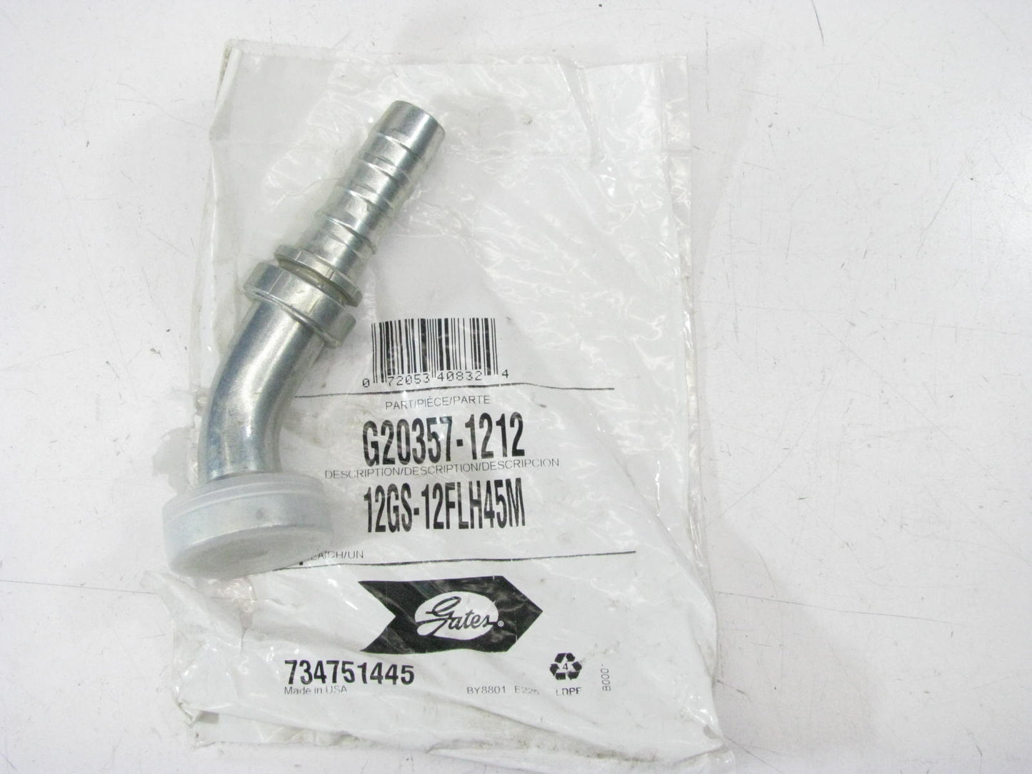 Gates G20357-1212 Hydraulic Fitting 45 Bent Tube Code 62 GS G-20 3/4'' Hose
