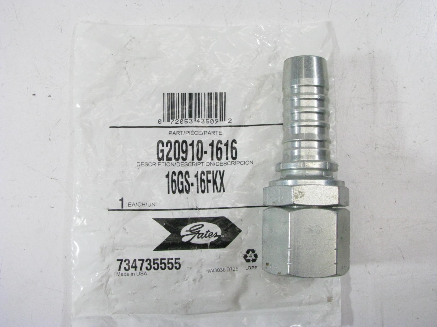 Gates G20910-1616 Hydraulic Fitting Female Komatsu Swivel 1'' Hose M33 X 1.5